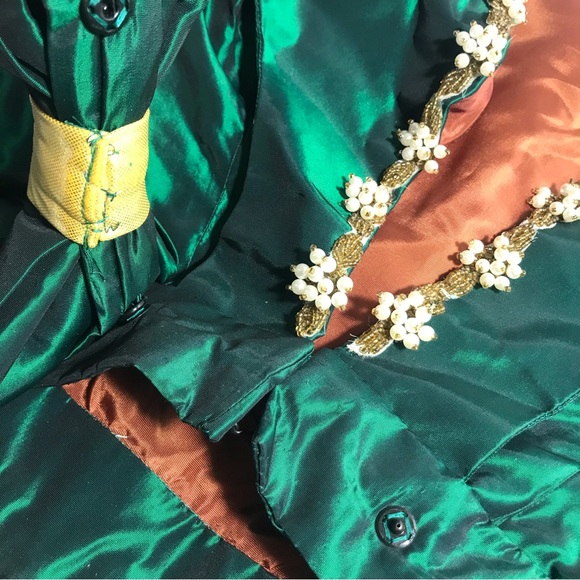 Vintage Hand Made Royal Green Taffeta Beaded Mini Dress with Caplet - Picture 9 of 16